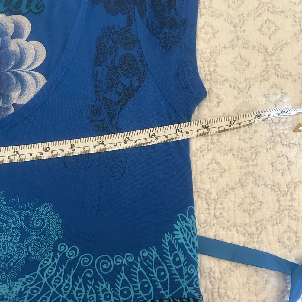 Desigual Blue and Black Midi Dress with round deep Neck - Picture 6 of 8